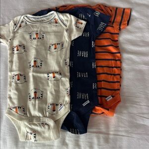 Gerber 3-Pack Baby Bodysuits in White, Navy, and Orange